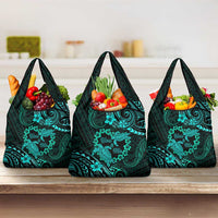 Polynesian Turtle Valentine Grocery Bag You And Me Turquoise Hibiscus Heart