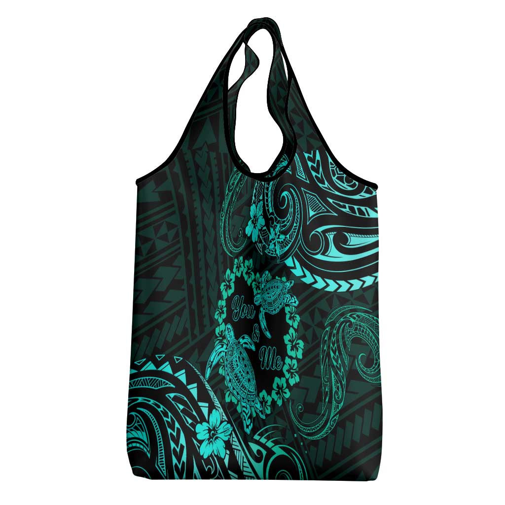 Polynesian Turtle Valentine Grocery Bag You And Me Turquoise Hibiscus Heart