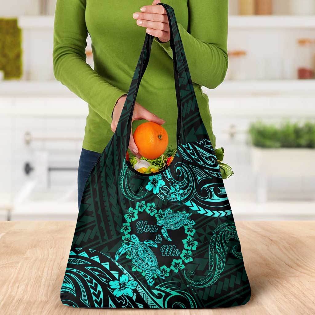 Polynesian Turtle Valentine Grocery Bag You And Me Turquoise Hibiscus Heart