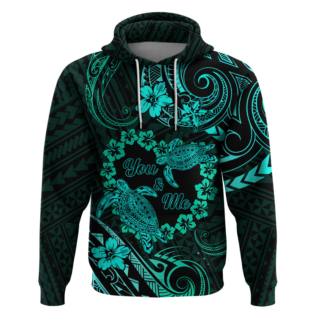 Polynesian Turtle Valentine Hoodie You And Me Turquoise Hibiscus Heart LT01 Pullover Hoodie Turquoise - Polynesian Pride