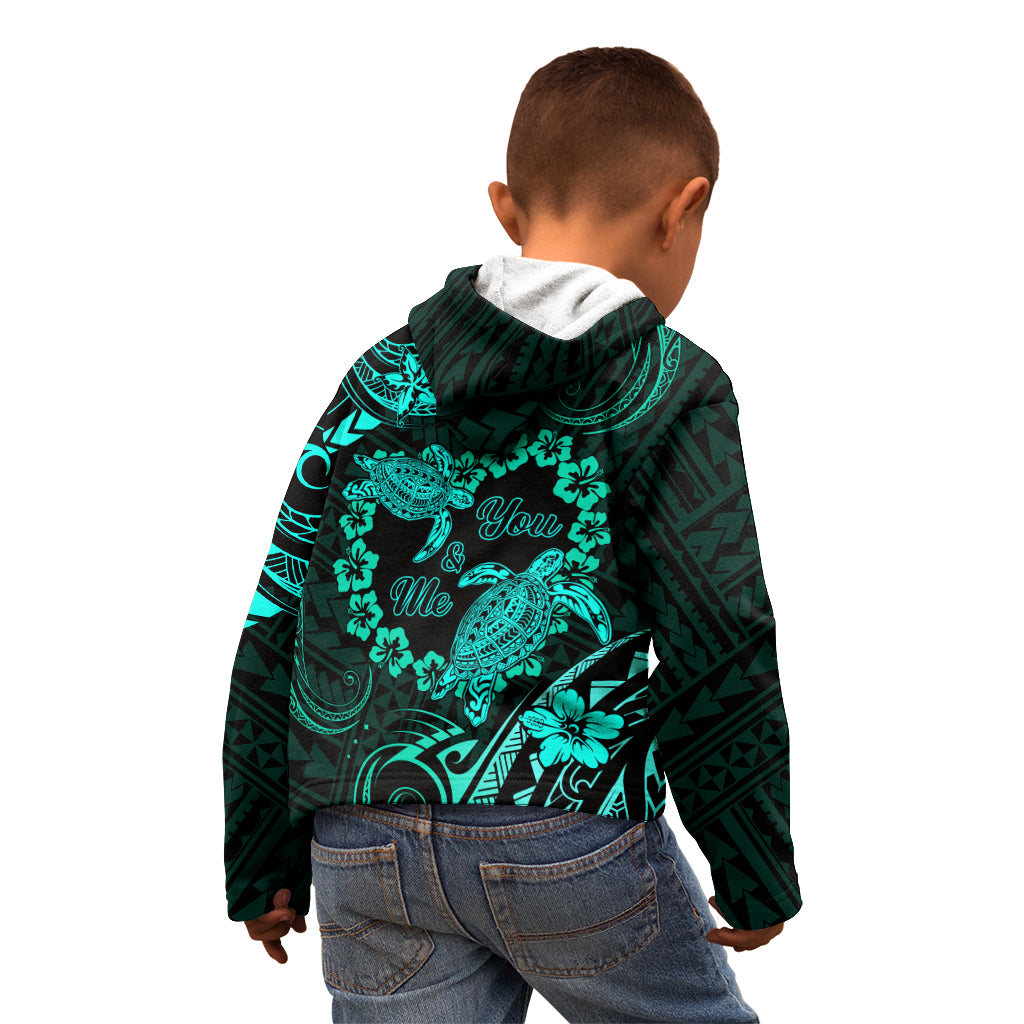 Polynesian Turtle Valentine Kid Hoodie You And Me Turquoise Hibiscus Heart LT01 - Polynesian Pride