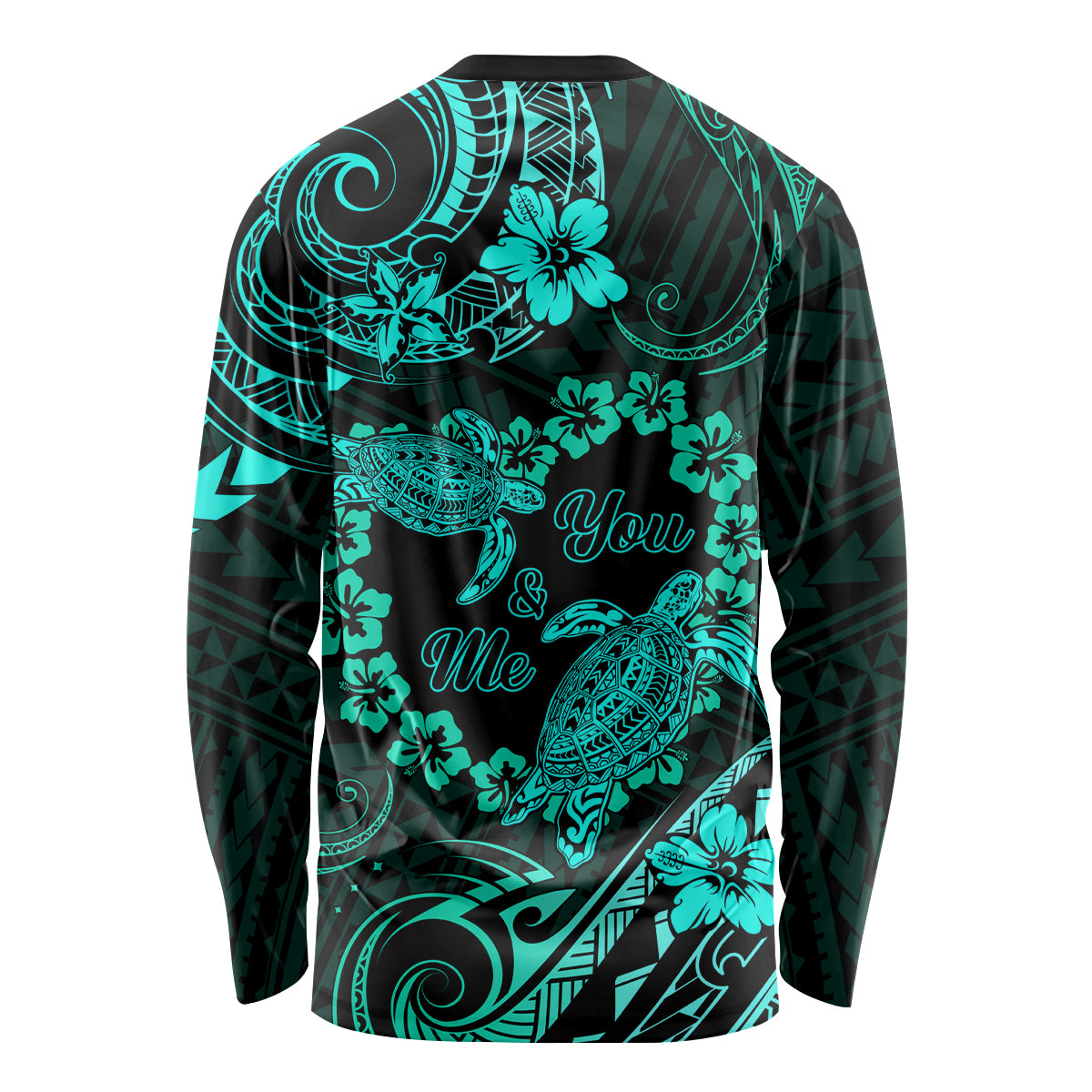 Polynesian Turtle Valentine Long Sleeve Shirt You And Me Turquoise Hibiscus Heart LT01 - Polynesian Pride