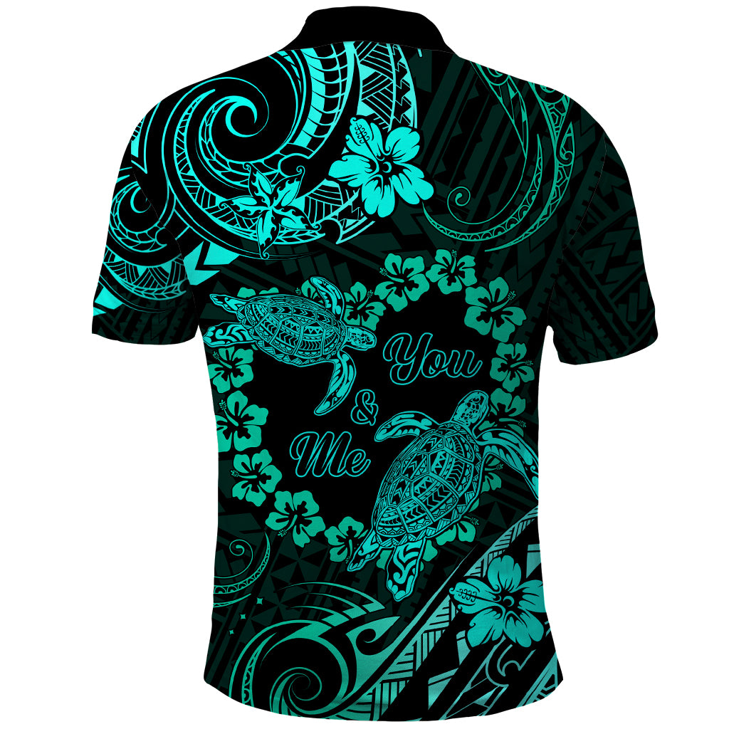 Polynesian Turtle Valentine Polo Shirt You And Me Turquoise Hibiscus Heart LT01 - Polynesian Pride