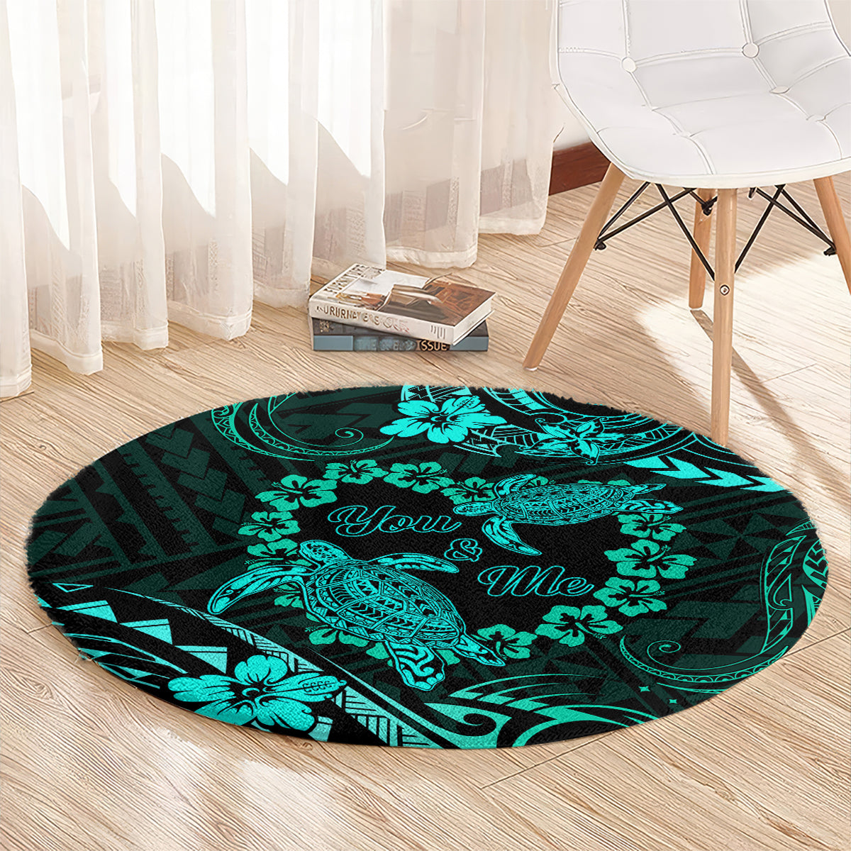 Polynesian Turtle Valentine Round Carpet You And Me Turquoise Hibiscus Heart LT01 - Polynesian Pride