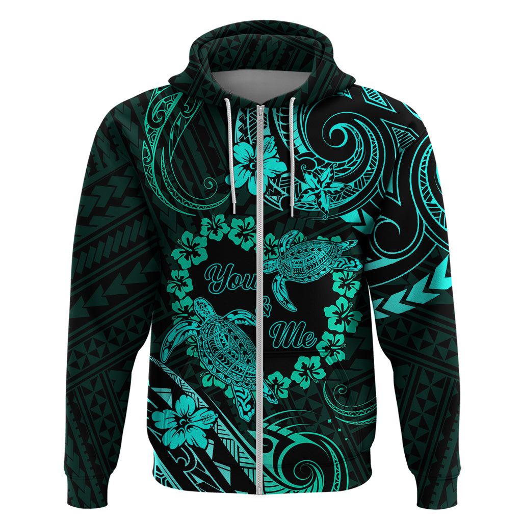 Polynesian Turtle Valentine Zip Hoodie You And Me Turquoise Hibiscus Heart LT01 Zip Hoodie Turquoise - Polynesian Pride
