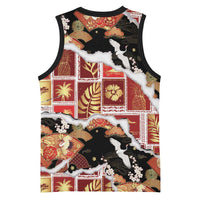 Hawaii Japanese Culture Black Basketball Jersey Spring Cranes Aloha Pattern