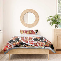 Hawaii Japanese Culture Black Bedding Set Spring Cranes Aloha Pattern