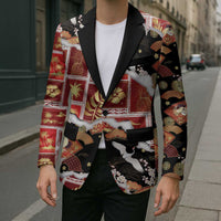 Hawaii Japanese Culture Black Blazer Spring Cranes Aloha Pattern