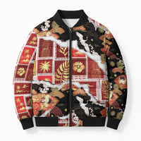 Hawaii Japanese Culture Black Bomber Puffer Jacket Spring Cranes Aloha Pattern