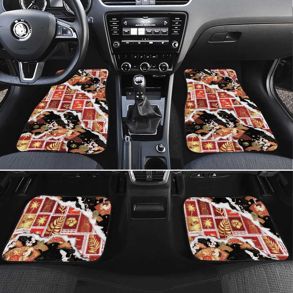 Hawaii Japanese Culture Black Car Mats Spring Cranes Aloha Pattern