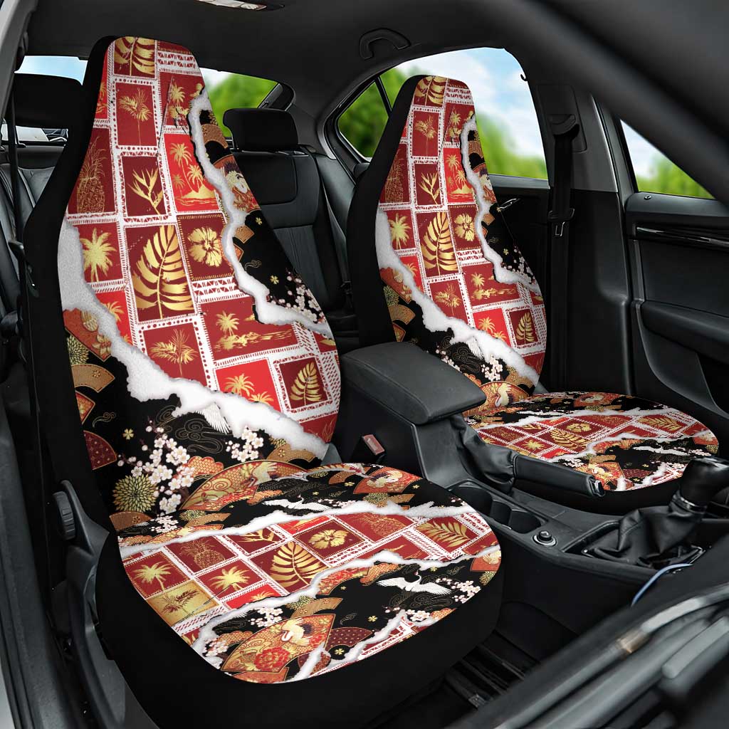 Hawaii Japanese Culture Black Car Seat Cover Spring Cranes Aloha Pattern