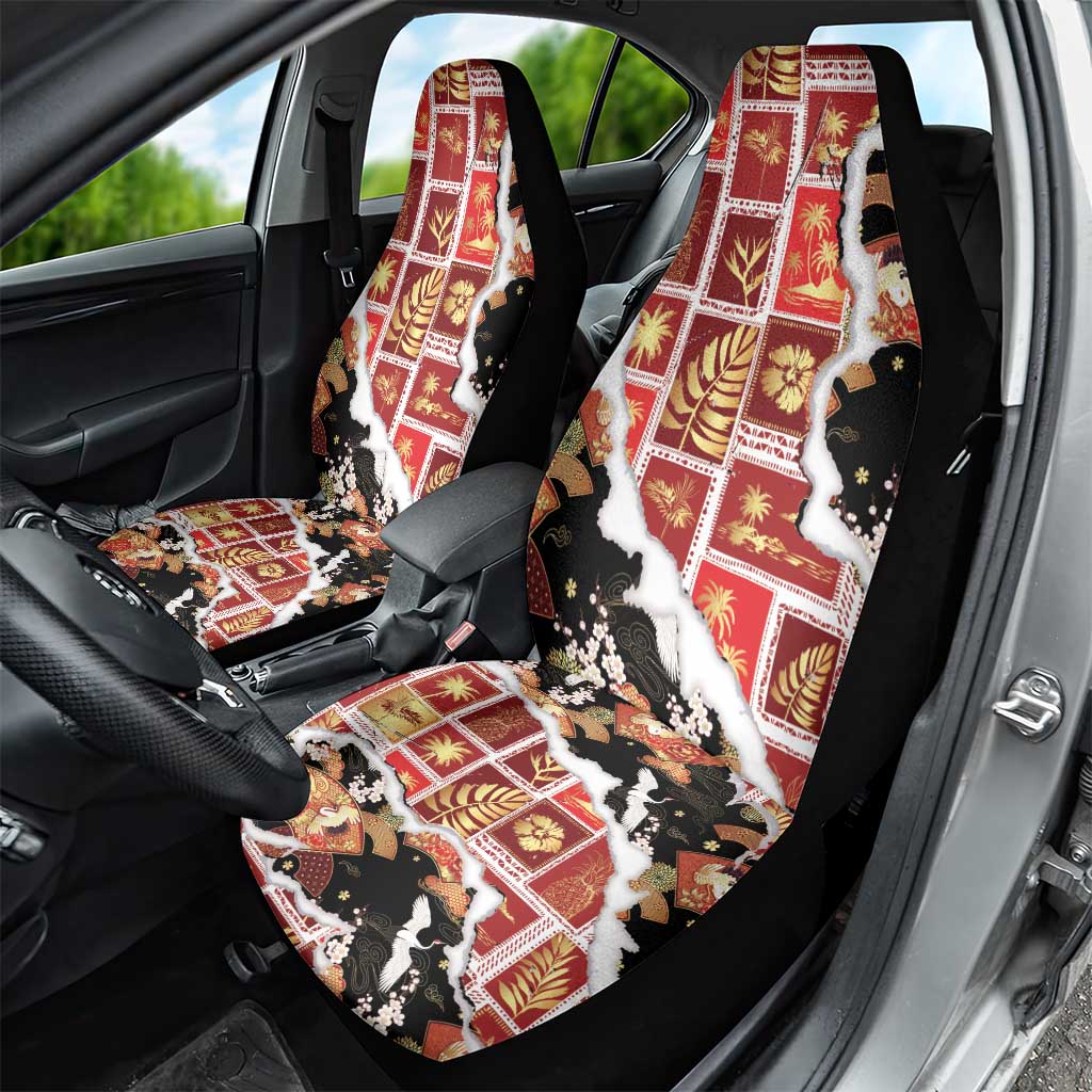 Hawaii Japanese Culture Black Car Seat Cover Spring Cranes Aloha Pattern