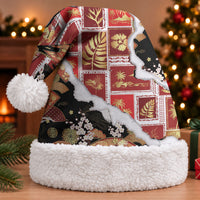Hawaii Japanese Culture Black Christmas Santa Hat Spring Cranes Aloha Pattern LT01 With Fur Black - Polynesian Pride