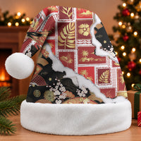 Hawaii Japanese Culture Black Christmas Santa Hat Spring Cranes Aloha Pattern LT01 Without Fur Black - Polynesian Pride