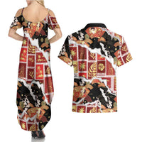 Hawaii Japanese Culture Black Couples Matching Summer Maxi Dress and Hawaiian Shirt Spring Cranes Aloha Pattern