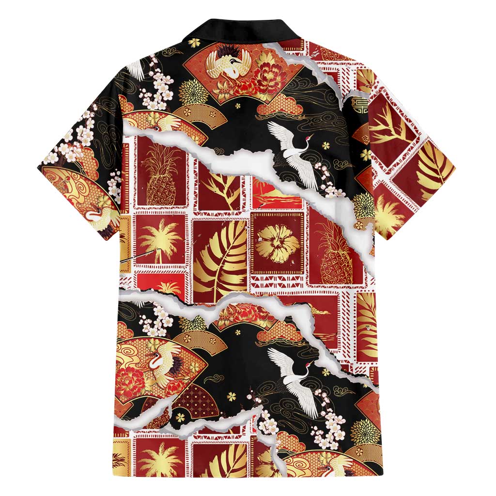 Hawaii Japanese Culture Black Family Matching Long Sleeve Bodycon Dress and Hawaiian Shirt Spring Cranes Aloha Pattern LT01 - Polynesian Pride