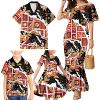 Hawaii Japanese Culture Black Family Matching Mermaid Dress and Hawaiian Shirt Spring Cranes Aloha Pattern LT01 - Polynesian Pride