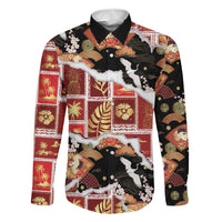 Hawaii Japanese Culture Black Family Matching Off Shoulder Maxi Dress and Hawaiian Shirt Spring Cranes Aloha Pattern