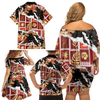 Hawaii Japanese Culture Black Family Matching Off Shoulder Short Dress and Hawaiian Shirt Spring Cranes Aloha Pattern LT01 - Polynesian Pride