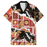 Hawaii Japanese Culture Black Family Matching Off Shoulder Short Dress and Hawaiian Shirt Spring Cranes Aloha Pattern LT01 Dad's Shirt - Short Sleeve Black - Polynesian Pride