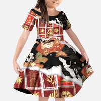 Hawaii Japanese Culture Black Family Matching Tank Maxi Dress and Hawaiian Shirt Spring Cranes Aloha Pattern LT01 Daughter's Dress Black - Polynesian Pride
