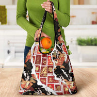 Hawaii Japanese Culture Black Grocery Bag Spring Cranes Aloha Pattern