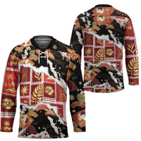 Hawaii Japanese Culture Black Hockey Jersey Spring Cranes Aloha Pattern