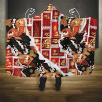 Hawaii Japanese Culture Black Hooded Blanket Spring Cranes Aloha Pattern