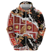 Hawaii Japanese Culture Black Hoodie Spring Cranes Aloha Pattern