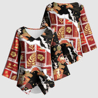 Hawaii Japanese Culture Black Kimono Sleeve Blouse Spring Cranes Aloha Pattern