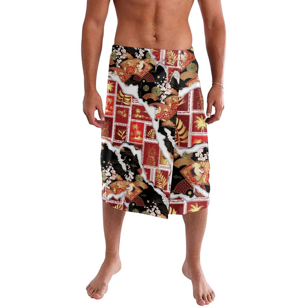 Hawaii Japanese Culture Black Lavalava Spring Cranes Aloha Pattern