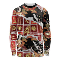 Hawaii Japanese Culture Black Long Sleeve Shirt Spring Cranes Aloha Pattern