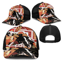 Hawaii Japanese Culture Black Mesh Trucker Cap Spring Cranes Aloha Pattern