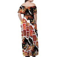 Hawaii Japanese Culture Black Off Shoulder Maxi Dress Spring Cranes Aloha Pattern