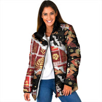 Hawaii Japanese Culture Black Padded Jacket Spring Cranes Aloha Pattern