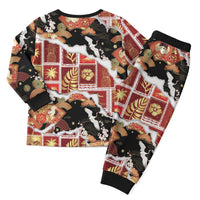 Hawaii Japanese Culture Black Christmas Pajama Set Spring Cranes Aloha Pattern LT01 - Polynesian Pride