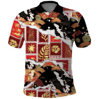 Hawaii Japanese Culture Black Polo Shirt Spring Cranes Aloha Pattern
