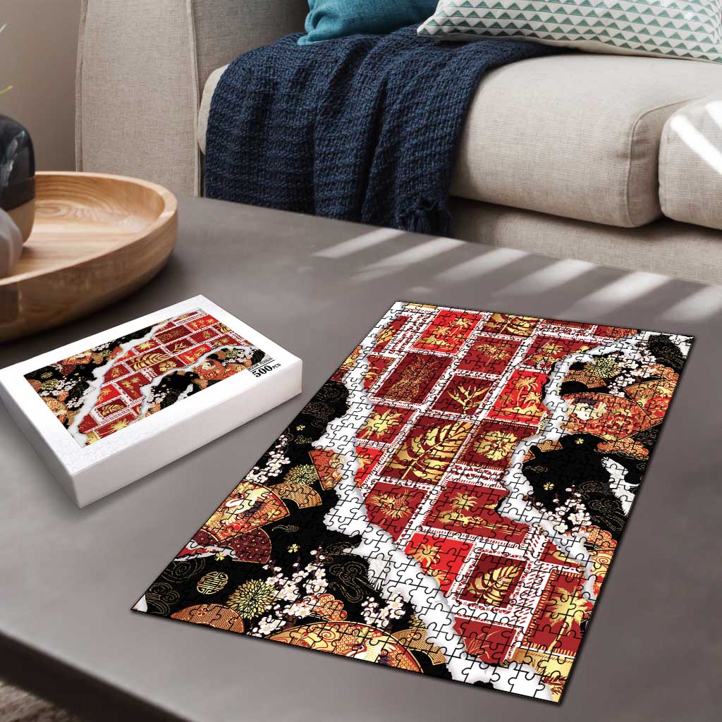 Hawaii Japanese Culture Black Puzzle Spring Cranes Aloha Pattern