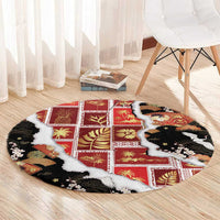 Hawaii Japanese Culture Black Round Carpet Spring Cranes Aloha Pattern
