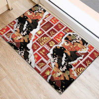 Hawaii Japanese Culture Black Rubber Doormat Spring Cranes Aloha Pattern