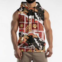 Hawaii Japanese Culture Black Sleeveless Hoodie Spring Cranes Aloha Pattern