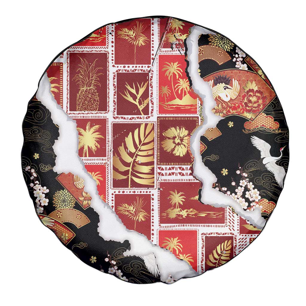 Hawaii Japanese Culture Black Spare Tire Cover Spring Cranes Aloha Pattern