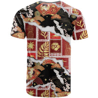 Hawaii Japanese Culture Black T Shirt Spring Cranes Aloha Pattern