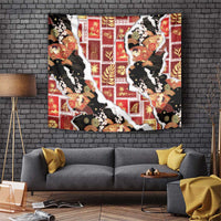 Hawaii Japanese Culture Black Tapestry Spring Cranes Aloha Pattern