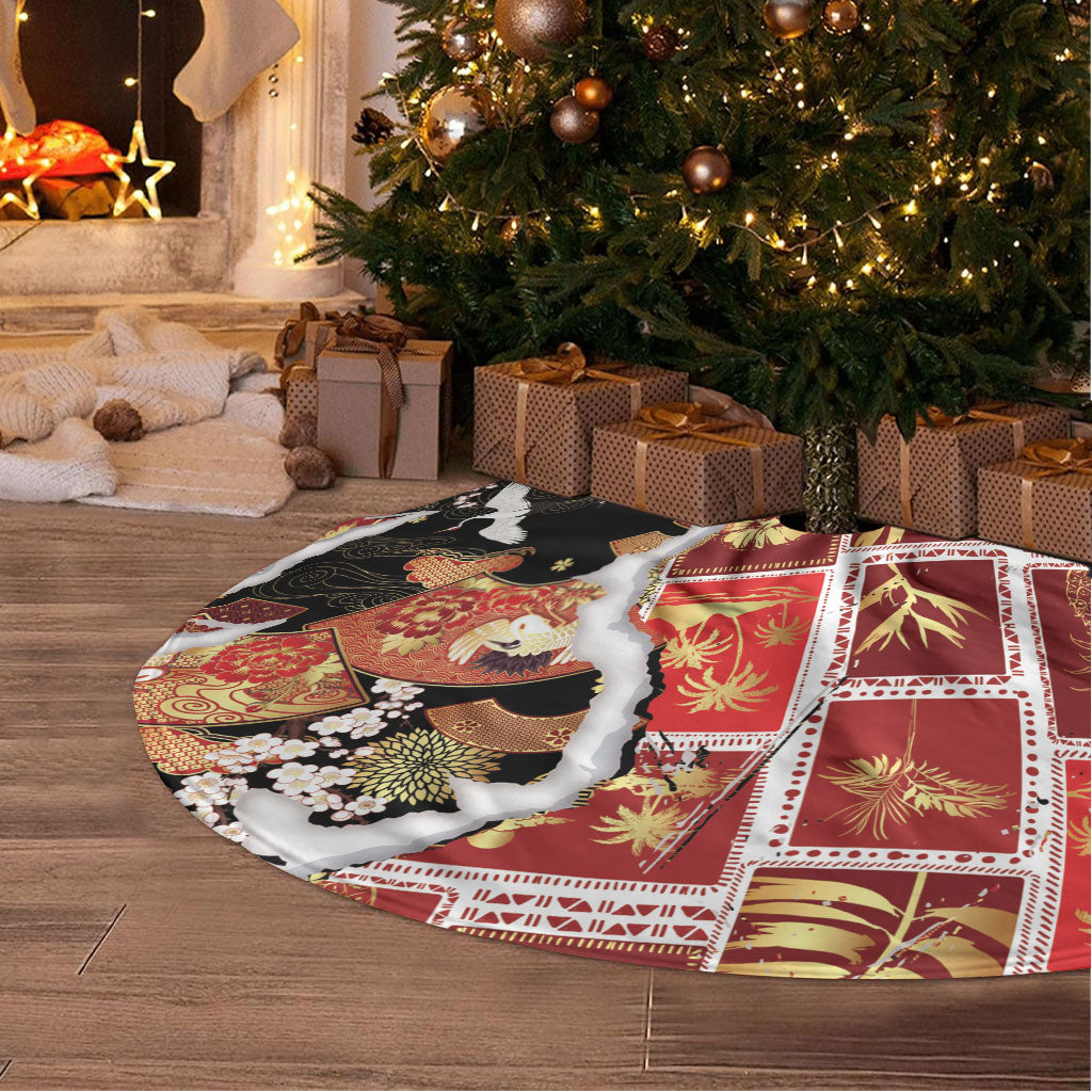 Hawaii Japanese Culture Black Tree Skirt Spring Cranes Aloha Pattern LT01 - Polynesian Pride