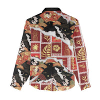 Hawaii Japanese Culture Black Women Casual Shirt Spring Cranes Aloha Pattern