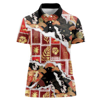 Hawaii Japanese Culture Black Women Polo Shirt Spring Cranes Aloha Pattern