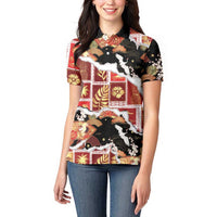 Hawaii Japanese Culture Black Women Polo Shirt Spring Cranes Aloha Pattern