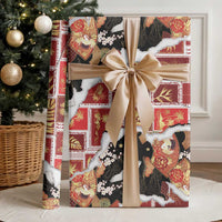Hawaii Japanese Culture Black Wrapping Paper Spring Cranes Aloha Pattern