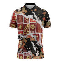 Hawaii Japanese Culture Black Zipper Polo Shirt Spring Cranes Aloha Pattern